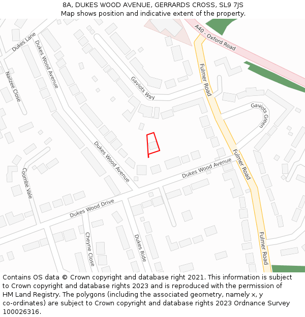 8A, DUKES WOOD AVENUE, GERRARDS CROSS, SL9 7JS: Location map and indicative extent of plot