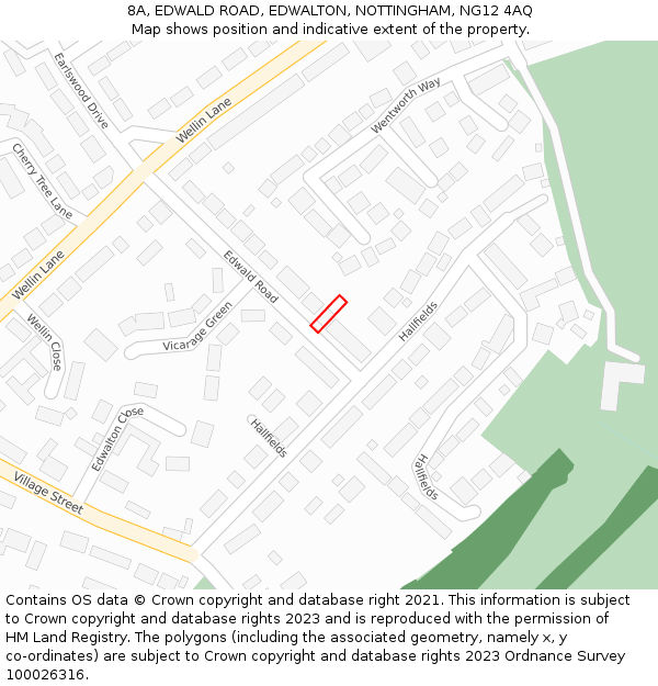 8A, EDWALD ROAD, EDWALTON, NOTTINGHAM, NG12 4AQ: Location map and indicative extent of plot