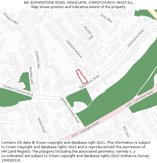 8A, ELPHINSTONE ROAD, HIGHCLIFFE, CHRISTCHURCH, BH23 5LL: Location map and indicative extent of plot