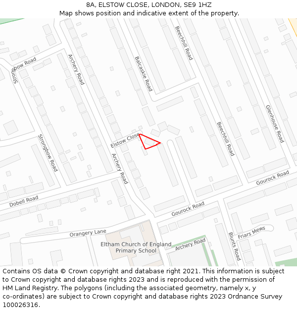 8A, ELSTOW CLOSE, LONDON, SE9 1HZ: Location map and indicative extent of plot