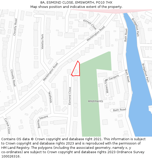 8A, ESMOND CLOSE, EMSWORTH, PO10 7HX: Location map and indicative extent of plot