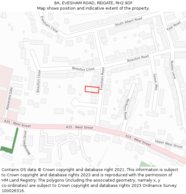 8A, EVESHAM ROAD, REIGATE, RH2 9DF: Location map and indicative extent of plot