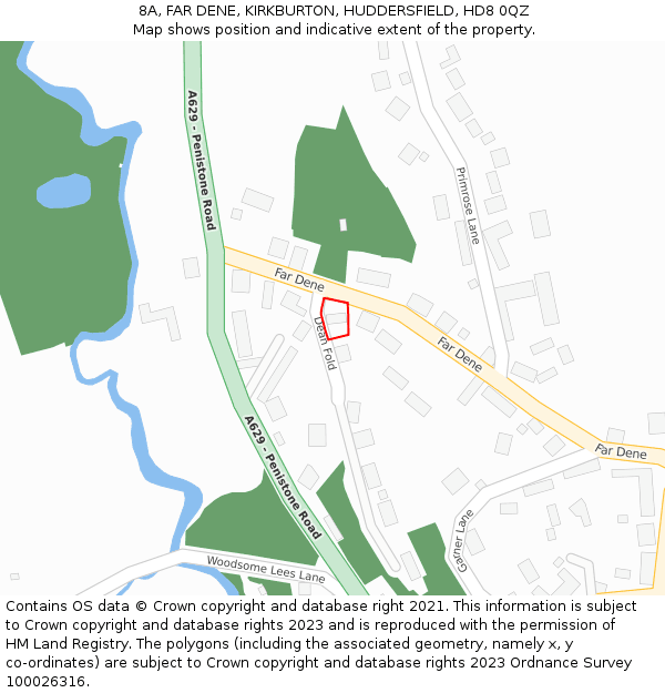 8A, FAR DENE, KIRKBURTON, HUDDERSFIELD, HD8 0QZ: Location map and indicative extent of plot