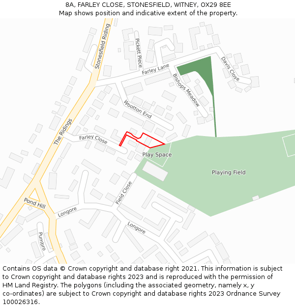 8A, FARLEY CLOSE, STONESFIELD, WITNEY, OX29 8EE: Location map and indicative extent of plot