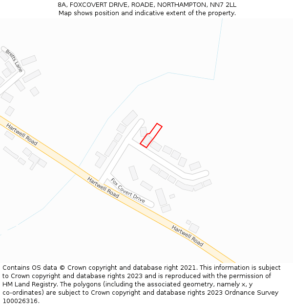 8A, FOXCOVERT DRIVE, ROADE, NORTHAMPTON, NN7 2LL: Location map and indicative extent of plot