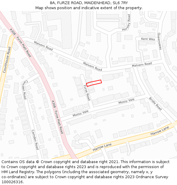 8A, FURZE ROAD, MAIDENHEAD, SL6 7RY: Location map and indicative extent of plot