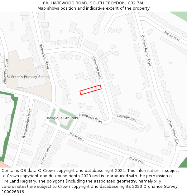 8A, HAREWOOD ROAD, SOUTH CROYDON, CR2 7AL: Location map and indicative extent of plot