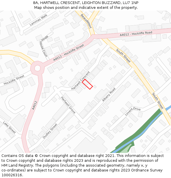 8A, HARTWELL CRESCENT, LEIGHTON BUZZARD, LU7 1NP: Location map and indicative extent of plot