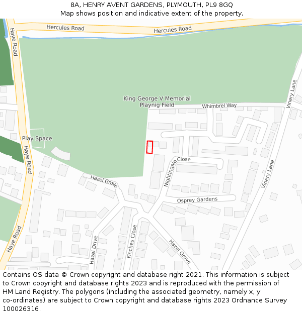 8A, HENRY AVENT GARDENS, PLYMOUTH, PL9 8GQ: Location map and indicative extent of plot