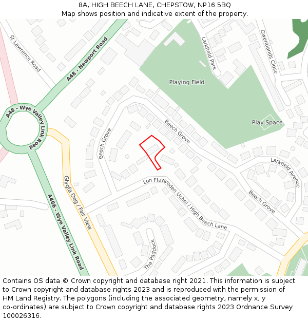 8A, HIGH BEECH LANE, CHEPSTOW, NP16 5BQ: Location map and indicative extent of plot