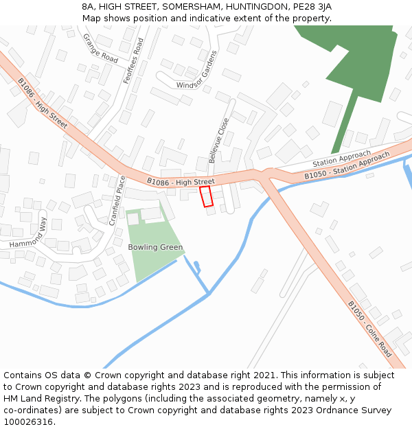 8A, HIGH STREET, SOMERSHAM, HUNTINGDON, PE28 3JA: Location map and indicative extent of plot