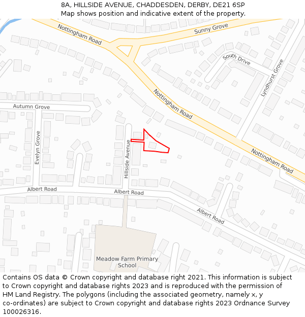 8A, HILLSIDE AVENUE, CHADDESDEN, DERBY, DE21 6SP: Location map and indicative extent of plot