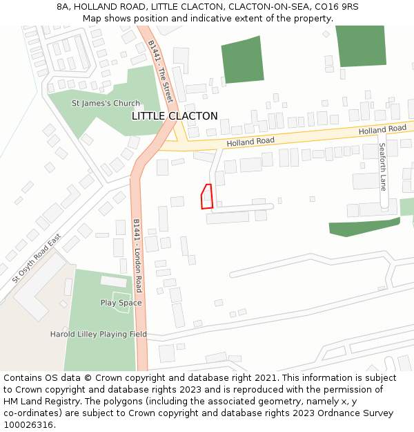 8A, HOLLAND ROAD, LITTLE CLACTON, CLACTON-ON-SEA, CO16 9RS: Location map and indicative extent of plot