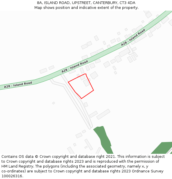 8A, ISLAND ROAD, UPSTREET, CANTERBURY, CT3 4DA: Location map and indicative extent of plot