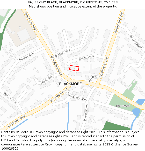 8A, JERICHO PLACE, BLACKMORE, INGATESTONE, CM4 0SB: Location map and indicative extent of plot