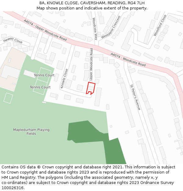 8A, KNOWLE CLOSE, CAVERSHAM, READING, RG4 7LH: Location map and indicative extent of plot