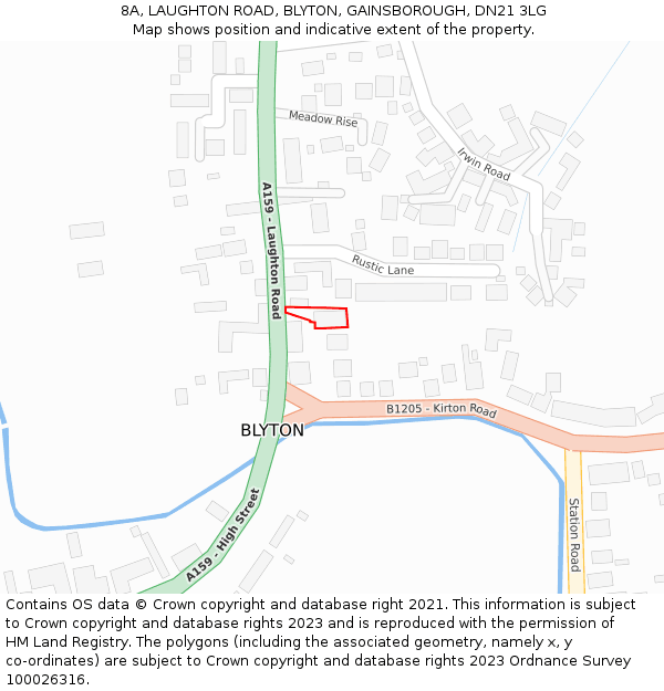 8A, LAUGHTON ROAD, BLYTON, GAINSBOROUGH, DN21 3LG: Location map and indicative extent of plot