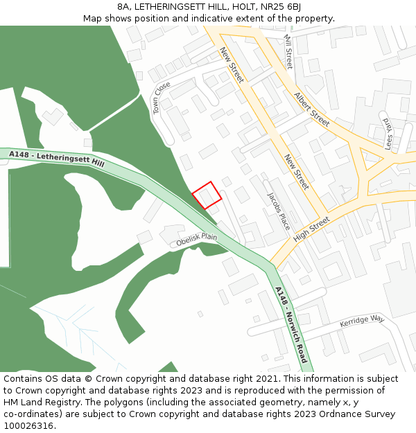 8A, LETHERINGSETT HILL, HOLT, NR25 6BJ: Location map and indicative extent of plot