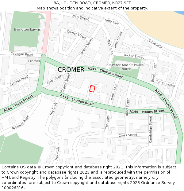 8A, LOUDEN ROAD, CROMER, NR27 9EF: Location map and indicative extent of plot