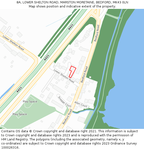 8A, LOWER SHELTON ROAD, MARSTON MORETAINE, BEDFORD, MK43 0LN: Location map and indicative extent of plot