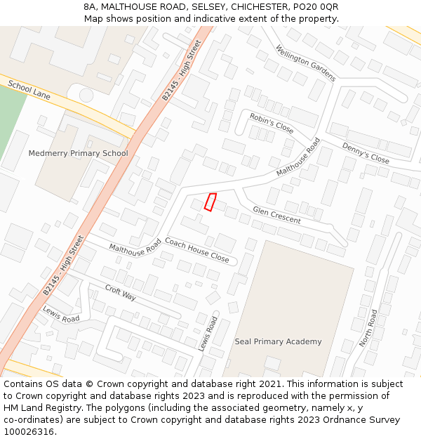 8A, MALTHOUSE ROAD, SELSEY, CHICHESTER, PO20 0QR: Location map and indicative extent of plot