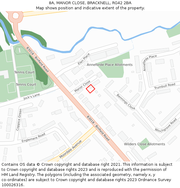 8A, MANOR CLOSE, BRACKNELL, RG42 2BA: Location map and indicative extent of plot
