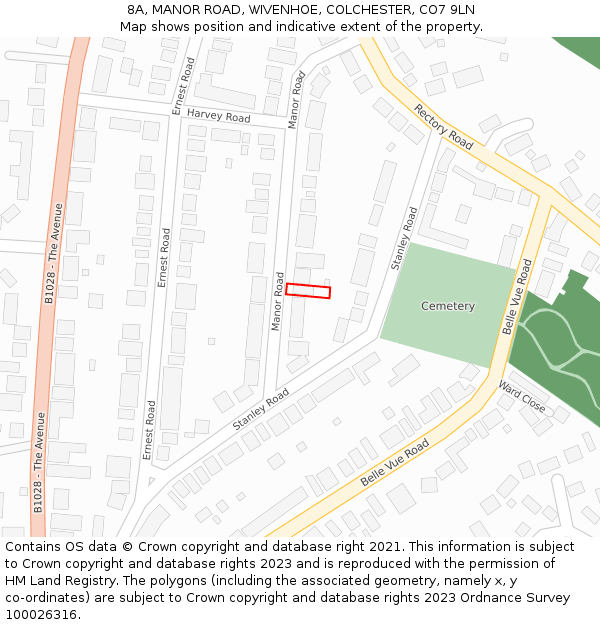 8A, MANOR ROAD, WIVENHOE, COLCHESTER, CO7 9LN: Location map and indicative extent of plot