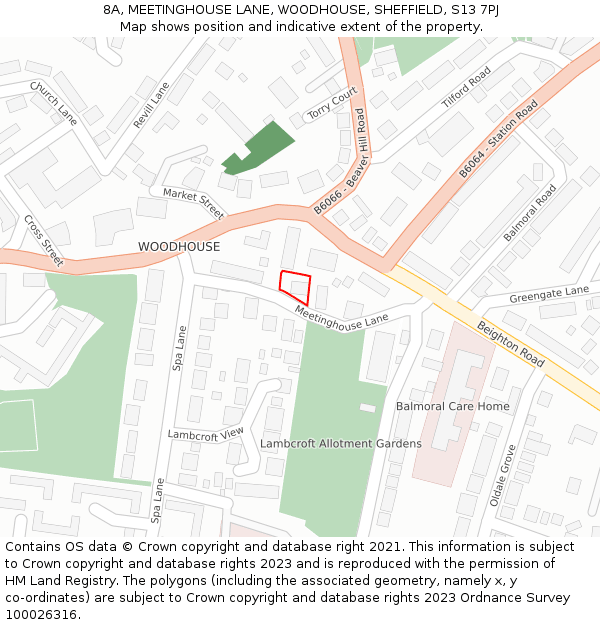 8A, MEETINGHOUSE LANE, WOODHOUSE, SHEFFIELD, S13 7PJ: Location map and indicative extent of plot