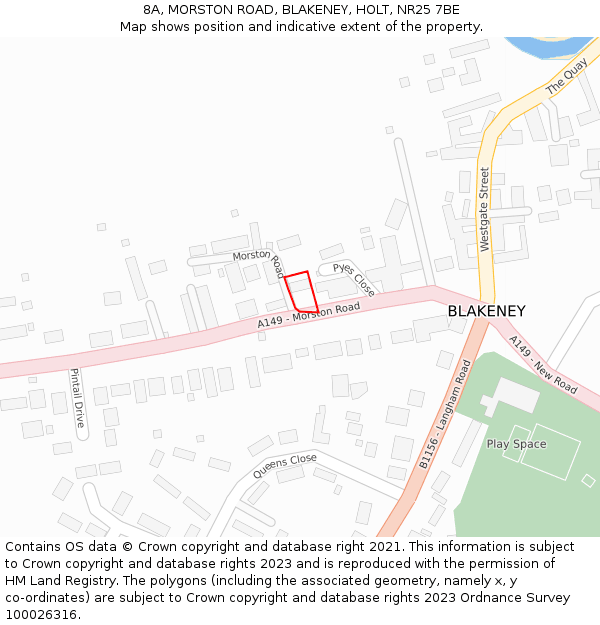 8A, MORSTON ROAD, BLAKENEY, HOLT, NR25 7BE: Location map and indicative extent of plot