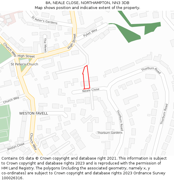 8A, NEALE CLOSE, NORTHAMPTON, NN3 3DB: Location map and indicative extent of plot