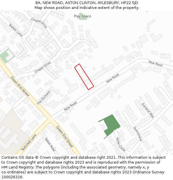 8A, NEW ROAD, ASTON CLINTON, AYLESBURY, HP22 5JD: Location map and indicative extent of plot