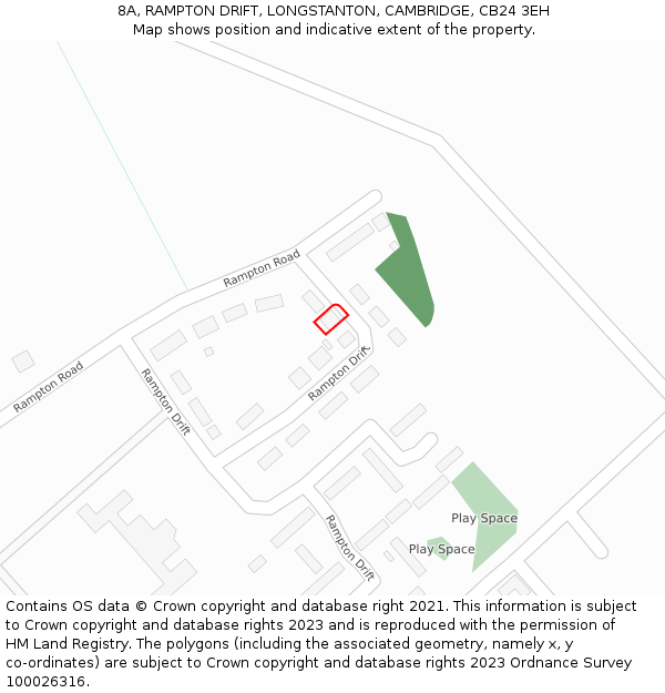 8A, RAMPTON DRIFT, LONGSTANTON, CAMBRIDGE, CB24 3EH: Location map and indicative extent of plot