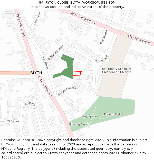 8A, RYTON CLOSE, BLYTH, WORKSOP, S81 8DN: Location map and indicative extent of plot