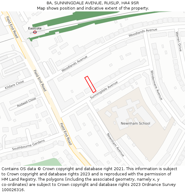 8A, SUNNINGDALE AVENUE, RUISLIP, HA4 9SR: Location map and indicative extent of plot