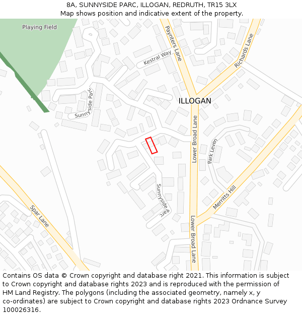 8A, SUNNYSIDE PARC, ILLOGAN, REDRUTH, TR15 3LX: Location map and indicative extent of plot