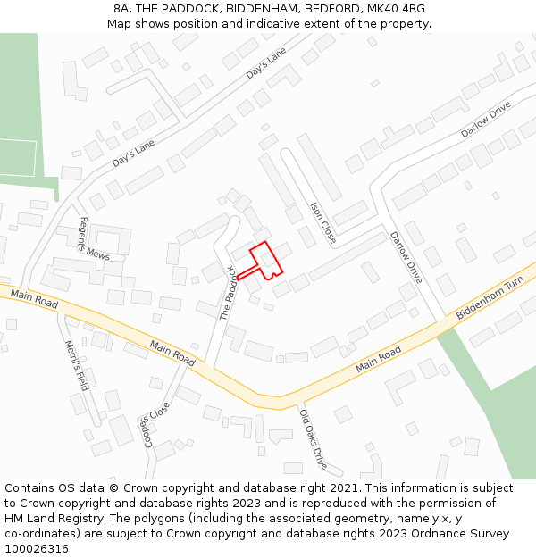 8A, THE PADDOCK, BIDDENHAM, BEDFORD, MK40 4RG: Location map and indicative extent of plot