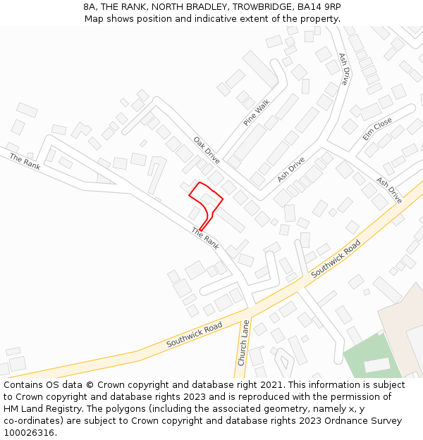 8A, THE RANK, NORTH BRADLEY, TROWBRIDGE, BA14 9RP: Location map and indicative extent of plot