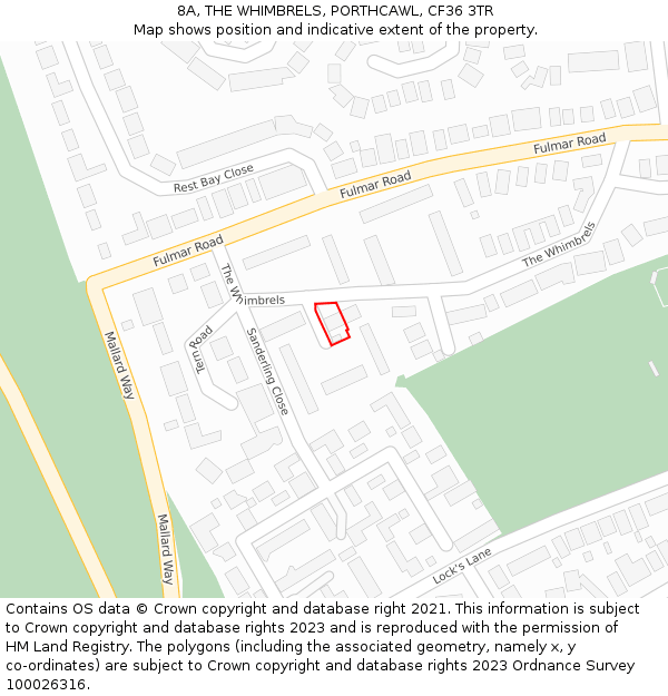 8A, THE WHIMBRELS, PORTHCAWL, CF36 3TR: Location map and indicative extent of plot