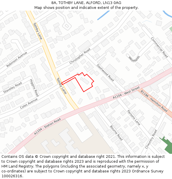 8A, TOTHBY LANE, ALFORD, LN13 0AG: Location map and indicative extent of plot