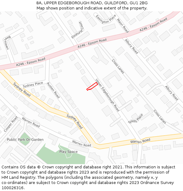 8A, UPPER EDGEBOROUGH ROAD, GUILDFORD, GU1 2BG: Location map and indicative extent of plot