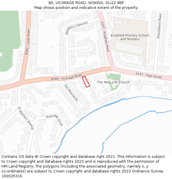 8A, VICARAGE ROAD, WOKING, GU22 9BP: Location map and indicative extent of plot