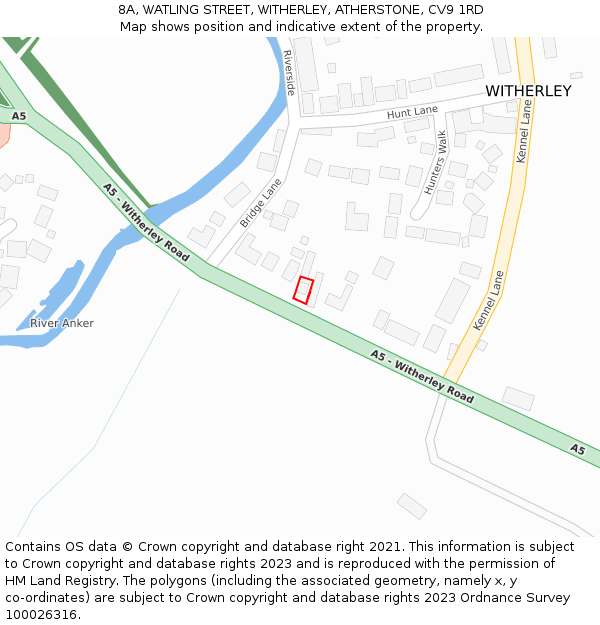 8A, WATLING STREET, WITHERLEY, ATHERSTONE, CV9 1RD: Location map and indicative extent of plot