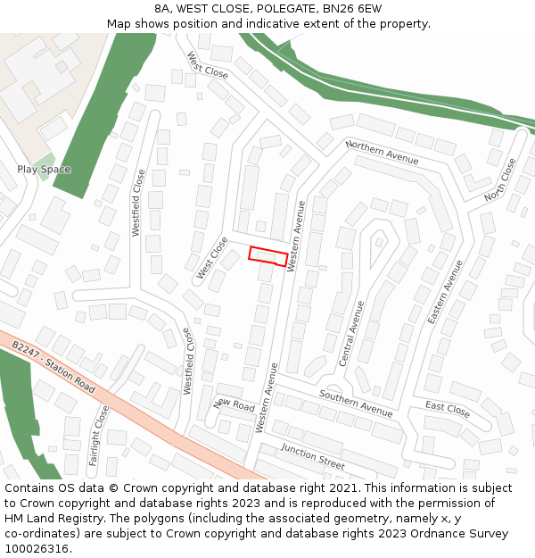 8A, WEST CLOSE, POLEGATE, BN26 6EW: Location map and indicative extent of plot
