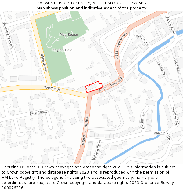 8A, WEST END, STOKESLEY, MIDDLESBROUGH, TS9 5BN: Location map and indicative extent of plot