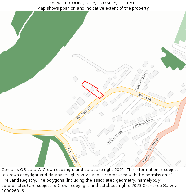 8A, WHITECOURT, ULEY, DURSLEY, GL11 5TG: Location map and indicative extent of plot