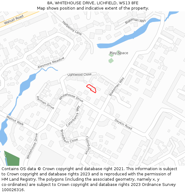 8A, WHITEHOUSE DRIVE, LICHFIELD, WS13 8FE: Location map and indicative extent of plot