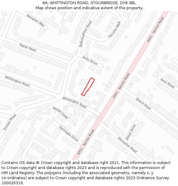 8A, WHITTINGTON ROAD, STOURBRIDGE, DY8 3BL: Location map and indicative extent of plot