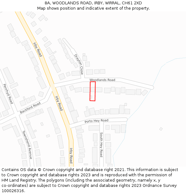 8A, WOODLANDS ROAD, IRBY, WIRRAL, CH61 2XD: Location map and indicative extent of plot