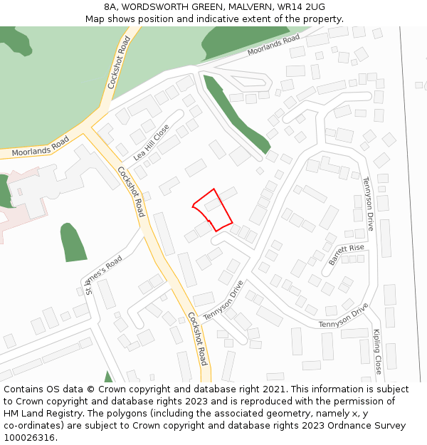 8A, WORDSWORTH GREEN, MALVERN, WR14 2UG: Location map and indicative extent of plot