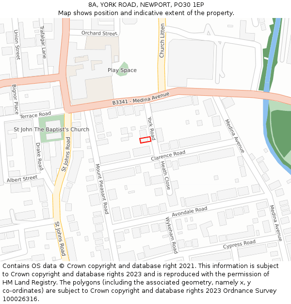 8A, YORK ROAD, NEWPORT, PO30 1EP: Location map and indicative extent of plot